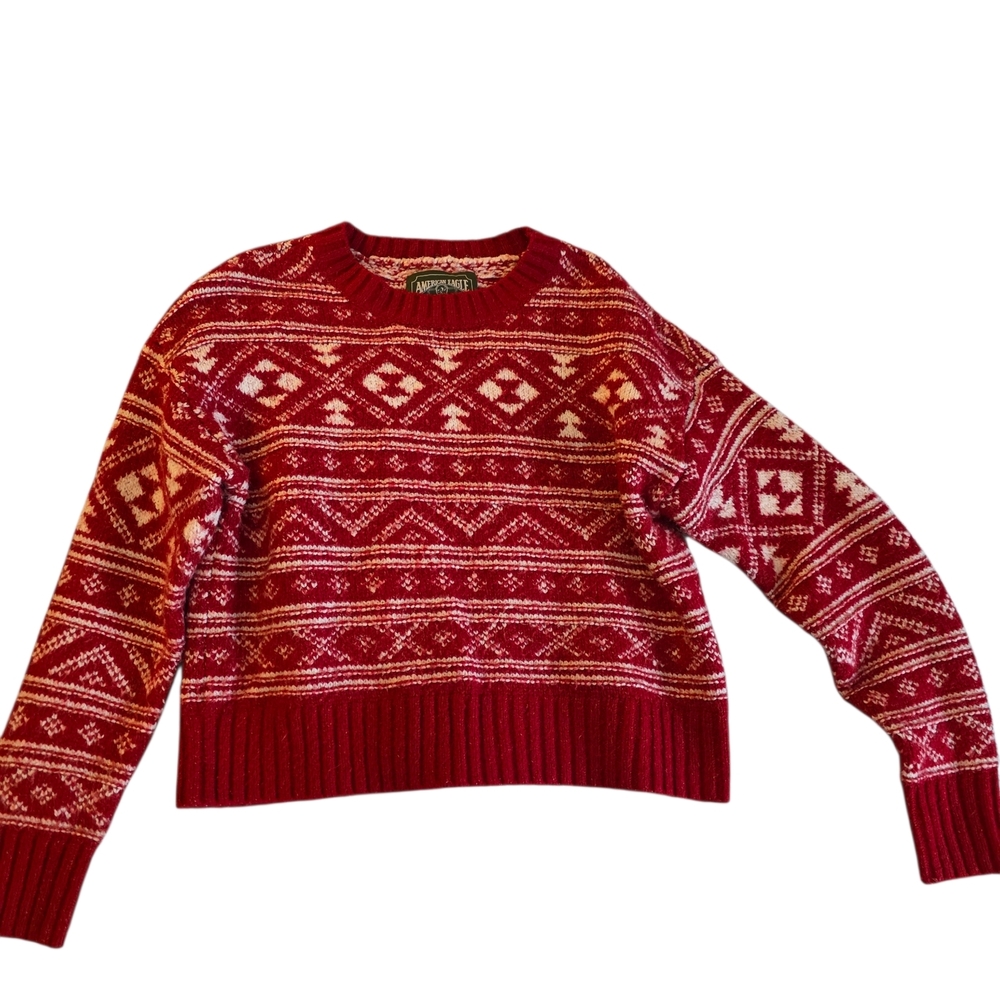 American Eagle Outfitters Red and White Patterned Sweater